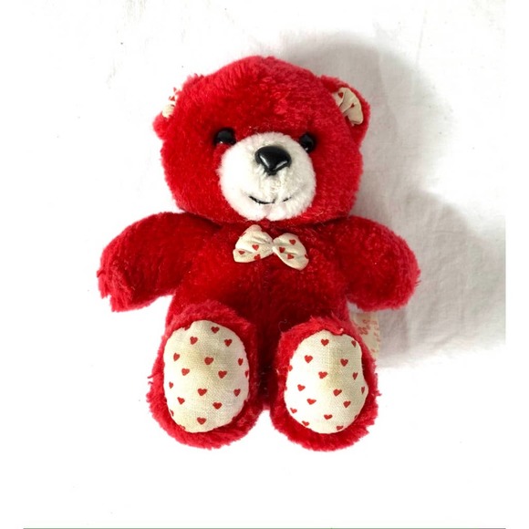 Vintage Russ Red Teddy Bear With Polka Dot Tie 6" - Picture 6 of 13